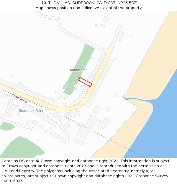 10, THE VILLAS, SUDBROOK, CALDICOT, NP26 5SZ: Location map and indicative extent of plot