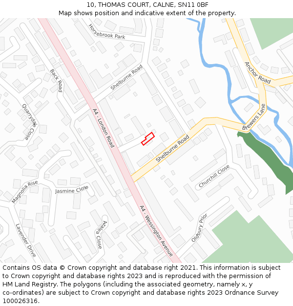 10, THOMAS COURT, CALNE, SN11 0BF: Location map and indicative extent of plot