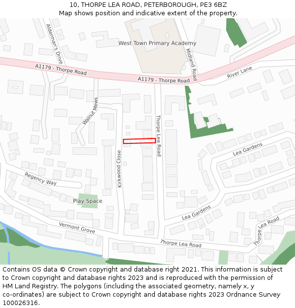 10, THORPE LEA ROAD, PETERBOROUGH, PE3 6BZ: Location map and indicative extent of plot