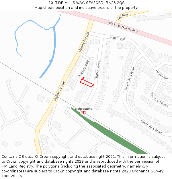 10, TIDE MILLS WAY, SEAFORD, BN25 2QS: Location map and indicative extent of plot