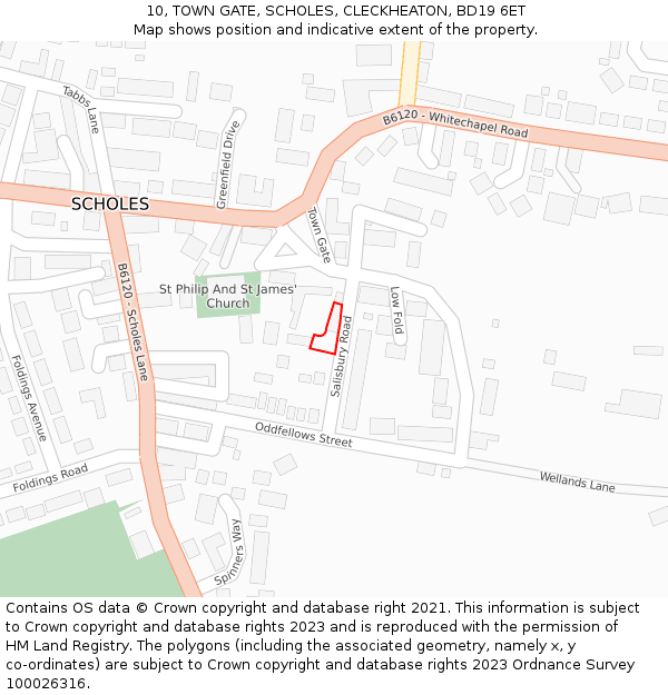 10, TOWN GATE, SCHOLES, CLECKHEATON, BD19 6ET: Location map and indicative extent of plot