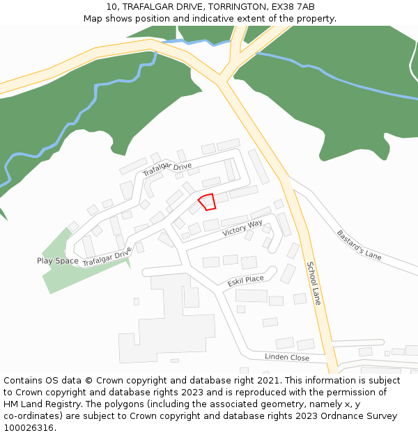 10, TRAFALGAR DRIVE, TORRINGTON, EX38 7AB: Location map and indicative extent of plot