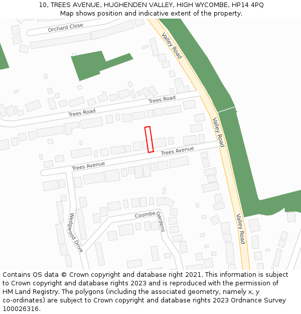 10, TREES AVENUE, HUGHENDEN VALLEY, HIGH WYCOMBE, HP14 4PQ: Location map and indicative extent of plot