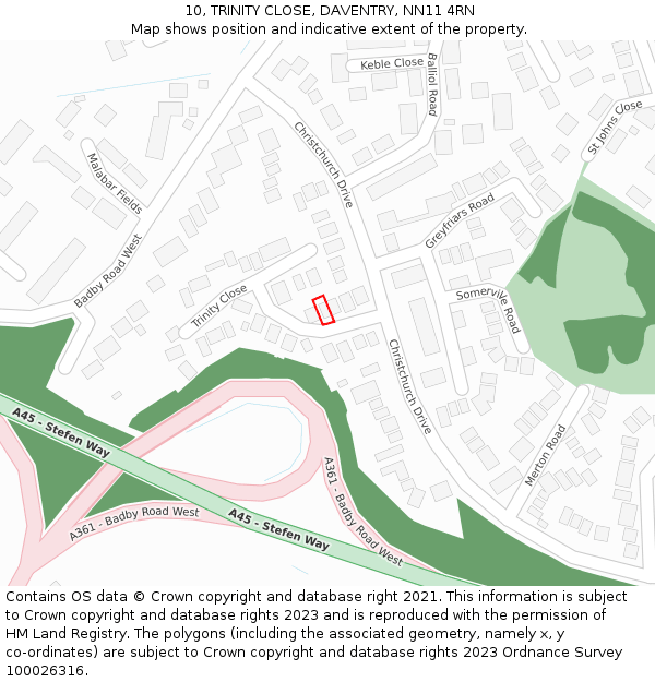 10, TRINITY CLOSE, DAVENTRY, NN11 4RN: Location map and indicative extent of plot