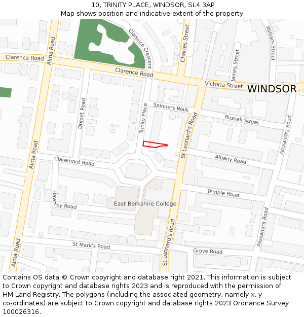 10, TRINITY PLACE, WINDSOR, SL4 3AP: Location map and indicative extent of plot