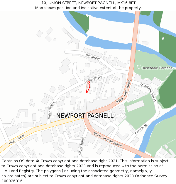 10, UNION STREET, NEWPORT PAGNELL, MK16 8ET: Location map and indicative extent of plot
