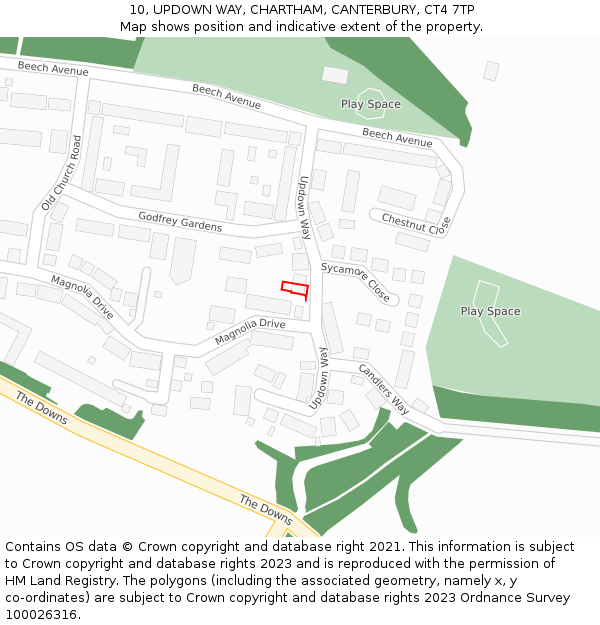 10, UPDOWN WAY, CHARTHAM, CANTERBURY, CT4 7TP: Location map and indicative extent of plot