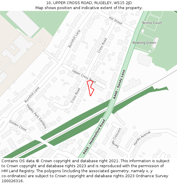 10, UPPER CROSS ROAD, RUGELEY, WS15 2JD: Location map and indicative extent of plot