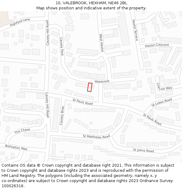 10, VALEBROOK, HEXHAM, NE46 2BL: Location map and indicative extent of plot