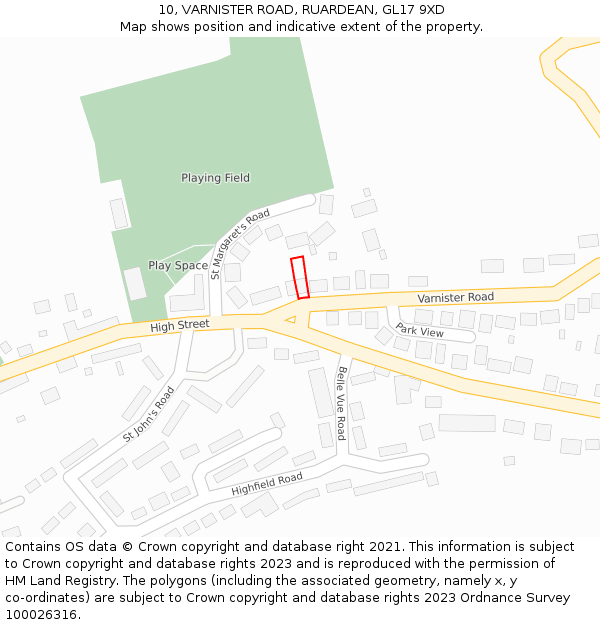 10, VARNISTER ROAD, RUARDEAN, GL17 9XD: Location map and indicative extent of plot