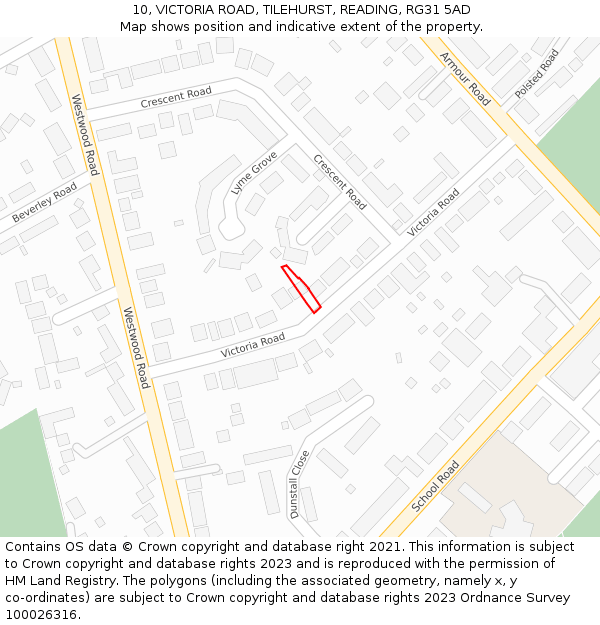 10, VICTORIA ROAD, TILEHURST, READING, RG31 5AD: Location map and indicative extent of plot