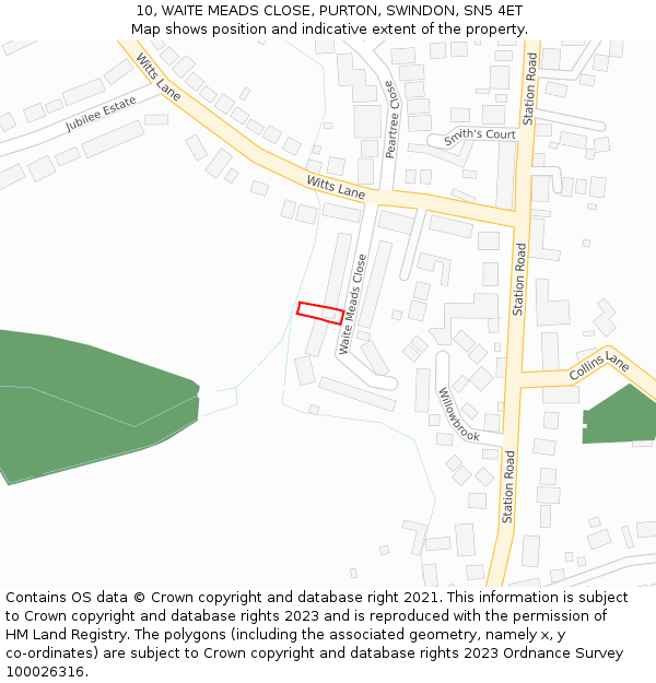 10, WAITE MEADS CLOSE, PURTON, SWINDON, SN5 4ET: Location map and indicative extent of plot