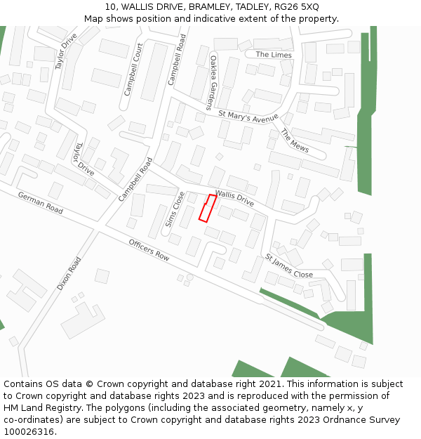 10, WALLIS DRIVE, BRAMLEY, TADLEY, RG26 5XQ: Location map and indicative extent of plot