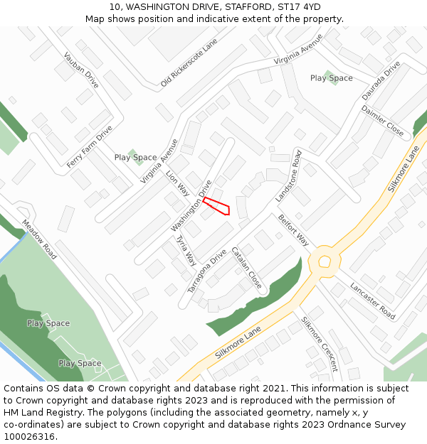 10, WASHINGTON DRIVE, STAFFORD, ST17 4YD: Location map and indicative extent of plot