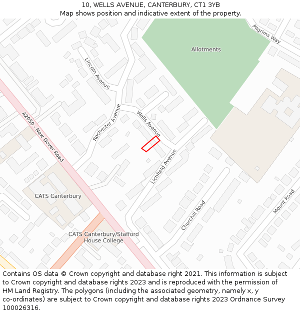 10, WELLS AVENUE, CANTERBURY, CT1 3YB: Location map and indicative extent of plot