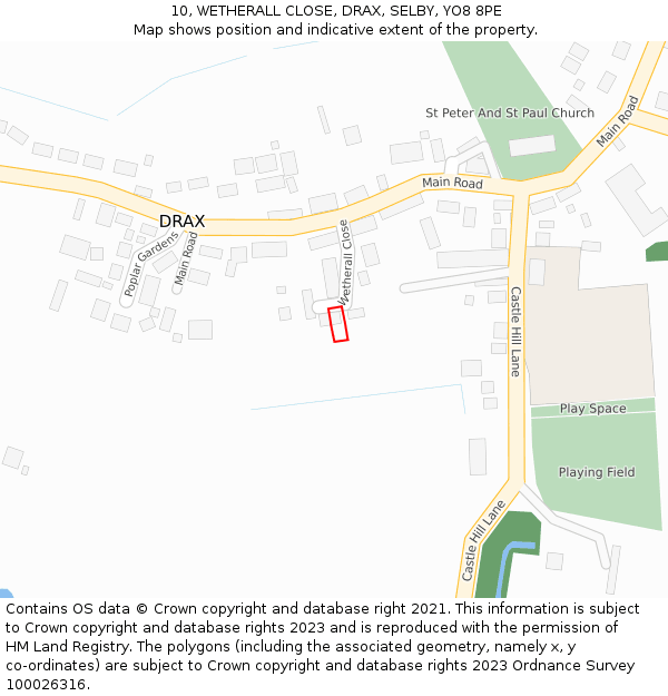 10, WETHERALL CLOSE, DRAX, SELBY, YO8 8PE: Location map and indicative extent of plot