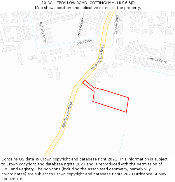 10, WILLERBY LOW ROAD, COTTINGHAM, HU16 5JD: Location map and indicative extent of plot