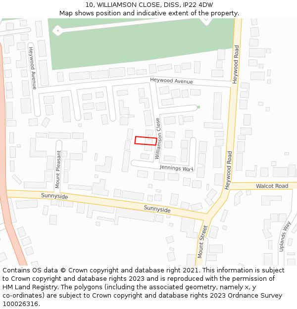 10, WILLIAMSON CLOSE, DISS, IP22 4DW: Location map and indicative extent of plot