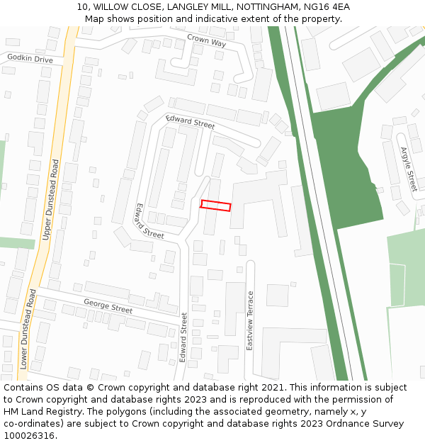 10, WILLOW CLOSE, LANGLEY MILL, NOTTINGHAM, NG16 4EA: Location map and indicative extent of plot