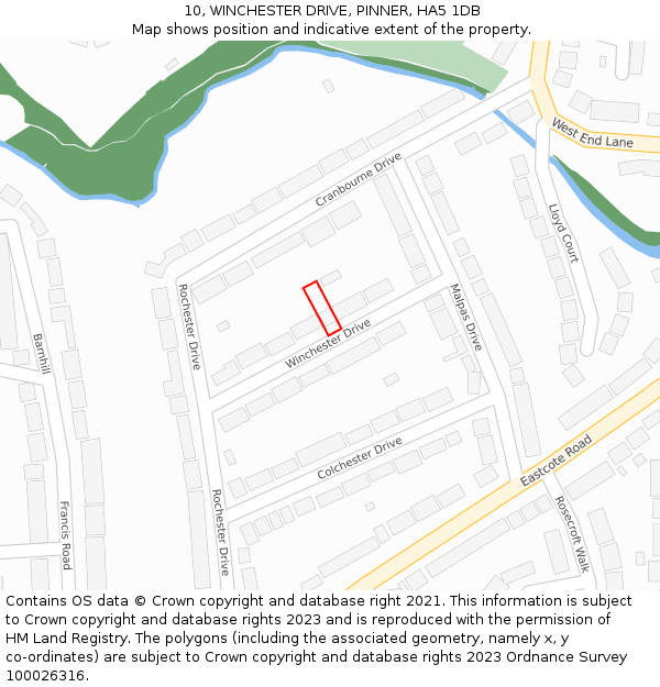 10, WINCHESTER DRIVE, PINNER, HA5 1DB: Location map and indicative extent of plot