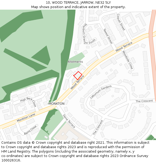 10, WOOD TERRACE, JARROW, NE32 5LY: Location map and indicative extent of plot