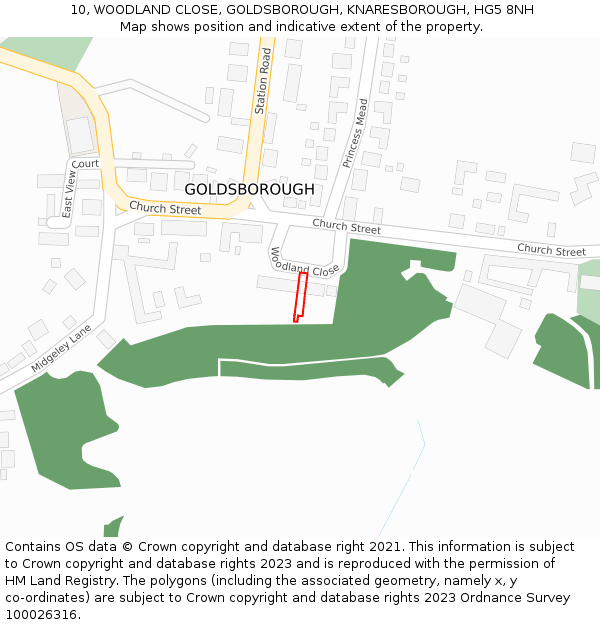 10, WOODLAND CLOSE, GOLDSBOROUGH, KNARESBOROUGH, HG5 8NH: Location map and indicative extent of plot