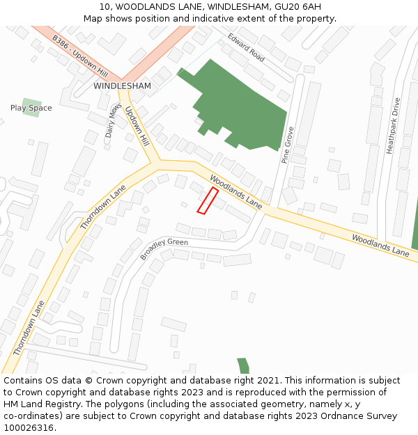 10, WOODLANDS LANE, WINDLESHAM, GU20 6AH: Location map and indicative extent of plot