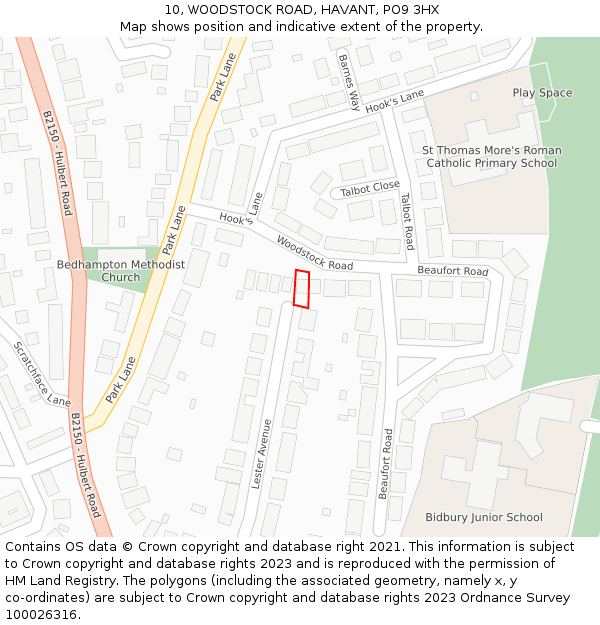 10, WOODSTOCK ROAD, HAVANT, PO9 3HX: Location map and indicative extent of plot