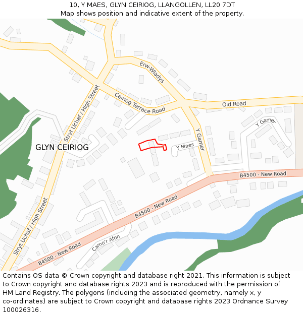 10, Y MAES, GLYN CEIRIOG, LLANGOLLEN, LL20 7DT: Location map and indicative extent of plot