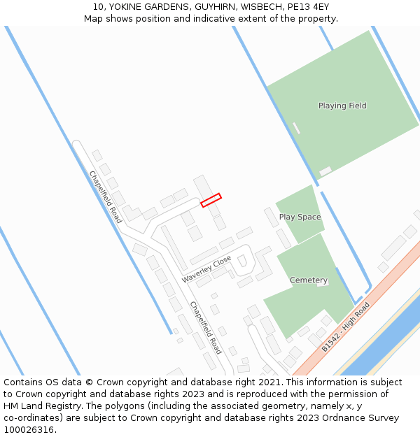 10, YOKINE GARDENS, GUYHIRN, WISBECH, PE13 4EY: Location map and indicative extent of plot