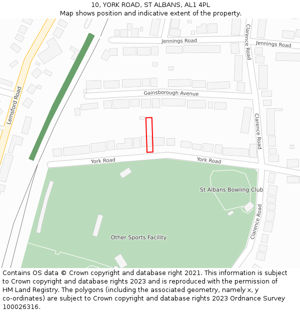 10, YORK ROAD, ST ALBANS, AL1 4PL: Location map and indicative extent of plot