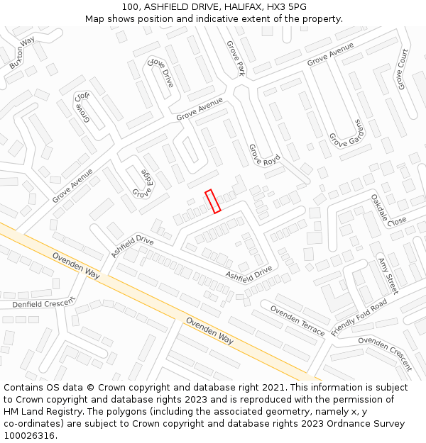 100, ASHFIELD DRIVE, HALIFAX, HX3 5PG: Location map and indicative extent of plot