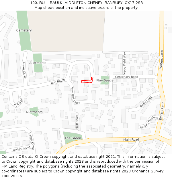 100, BULL BAULK, MIDDLETON CHENEY, BANBURY, OX17 2SR: Location map and indicative extent of plot