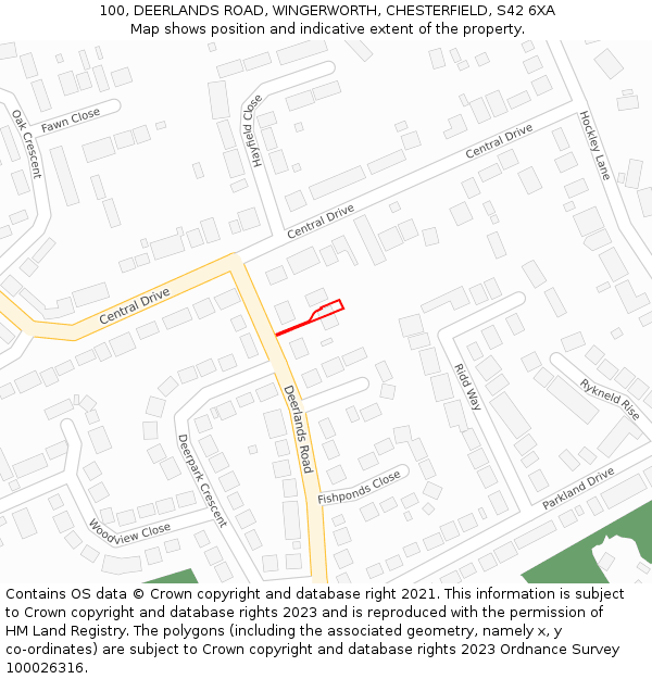 100, DEERLANDS ROAD, WINGERWORTH, CHESTERFIELD, S42 6XA: Location map and indicative extent of plot