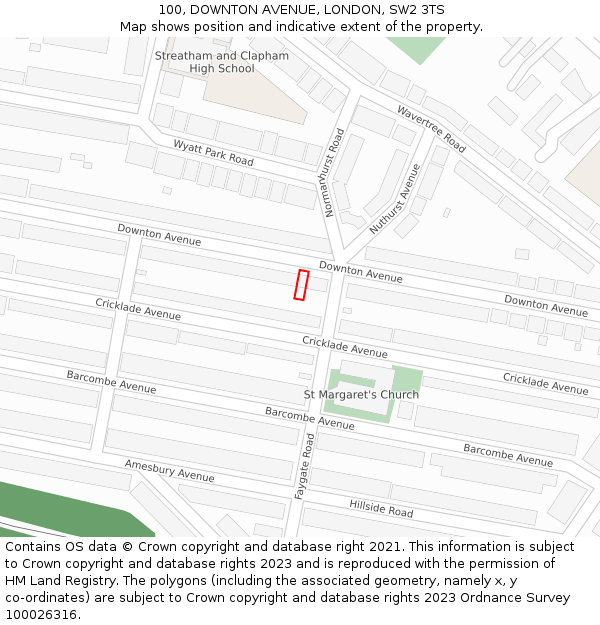 100, DOWNTON AVENUE, LONDON, SW2 3TS: Location map and indicative extent of plot