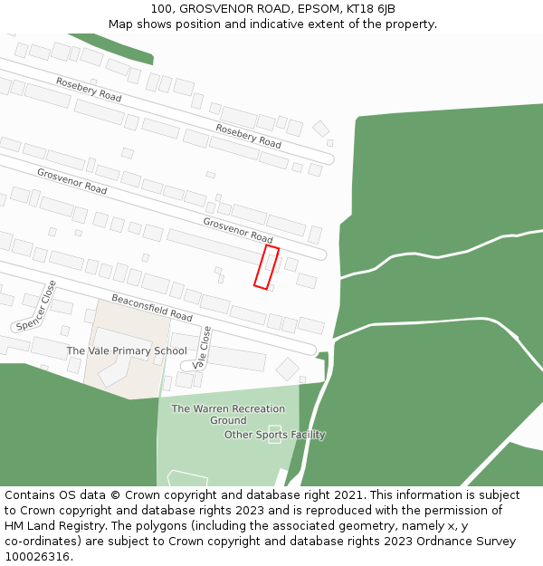 100, GROSVENOR ROAD, EPSOM, KT18 6JB: Location map and indicative extent of plot