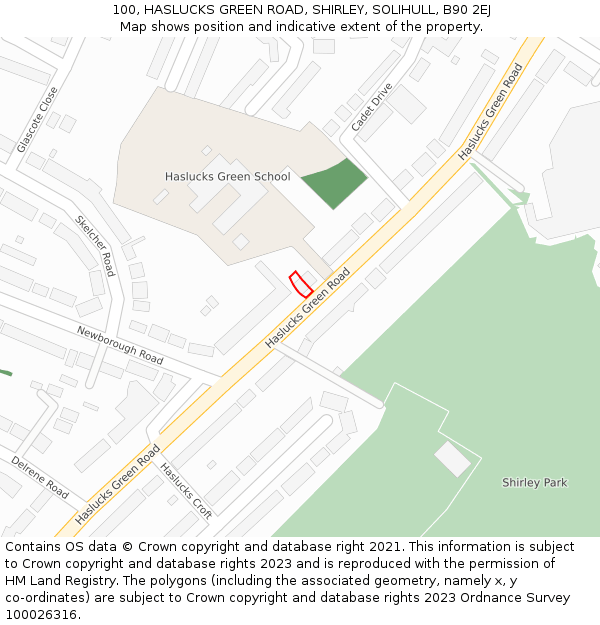 100, HASLUCKS GREEN ROAD, SHIRLEY, SOLIHULL, B90 2EJ: Location map and indicative extent of plot