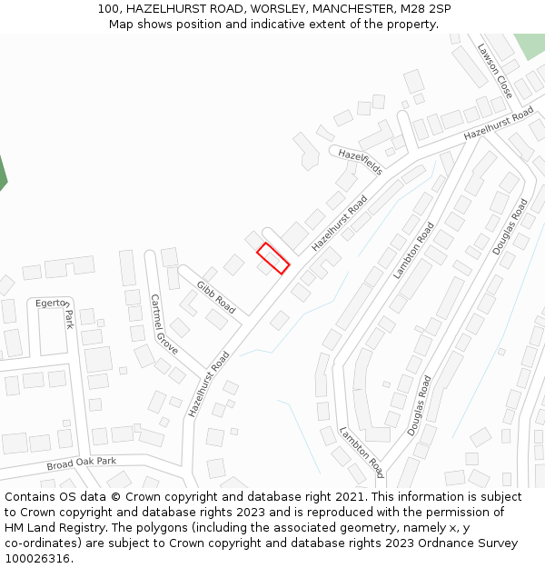 100, HAZELHURST ROAD, WORSLEY, MANCHESTER, M28 2SP: Location map and indicative extent of plot