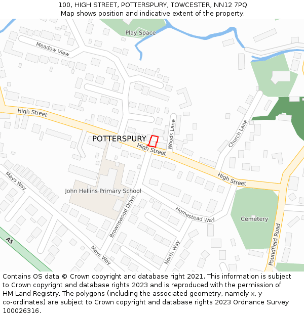 100, HIGH STREET, POTTERSPURY, TOWCESTER, NN12 7PQ: Location map and indicative extent of plot