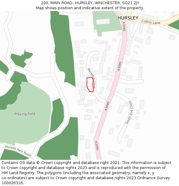 100, MAIN ROAD, HURSLEY, WINCHESTER, SO21 2JY: Location map and indicative extent of plot