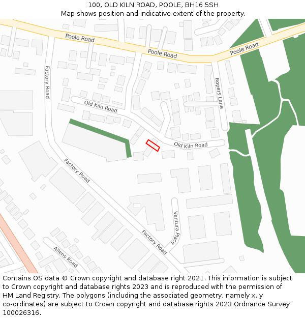 100, OLD KILN ROAD, POOLE, BH16 5SH: Location map and indicative extent of plot