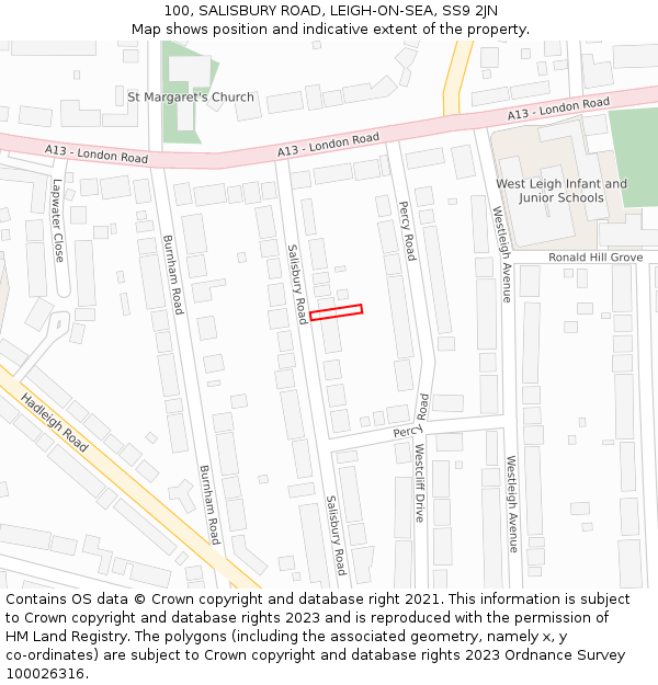 100, SALISBURY ROAD, LEIGH-ON-SEA, SS9 2JN: Location map and indicative extent of plot