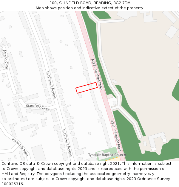 100, SHINFIELD ROAD, READING, RG2 7DA: Location map and indicative extent of plot