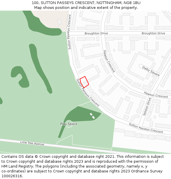 100, SUTTON PASSEYS CRESCENT, NOTTINGHAM, NG8 1BU: Location map and indicative extent of plot