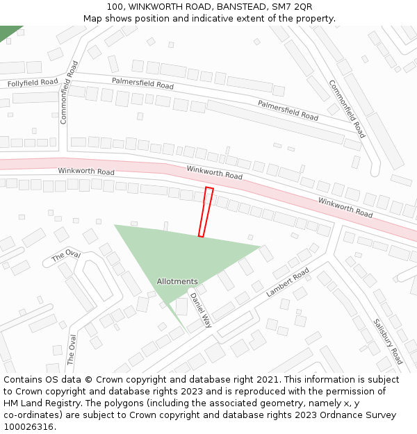 100, WINKWORTH ROAD, BANSTEAD, SM7 2QR: Location map and indicative extent of plot