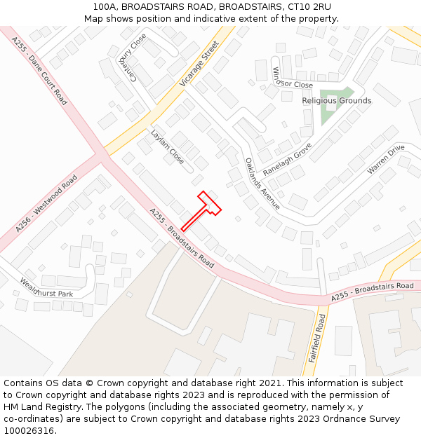 100A, BROADSTAIRS ROAD, BROADSTAIRS, CT10 2RU: Location map and indicative extent of plot