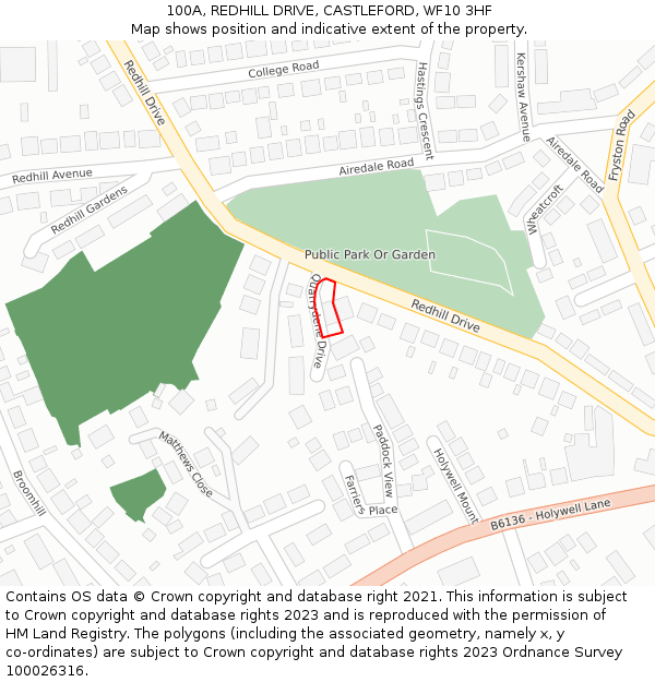 100A, REDHILL DRIVE, CASTLEFORD, WF10 3HF: Location map and indicative extent of plot