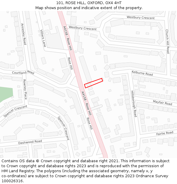 101, ROSE HILL, OXFORD, OX4 4HT: Location map and indicative extent of plot