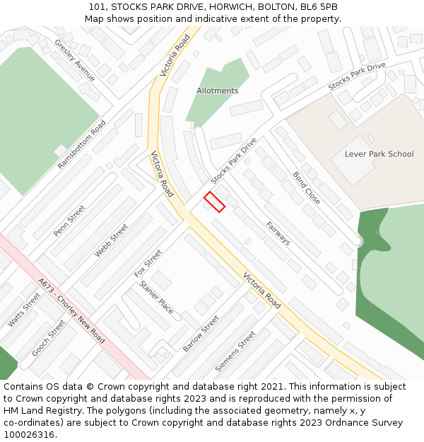 101, STOCKS PARK DRIVE, HORWICH, BOLTON, BL6 5PB: Location map and indicative extent of plot