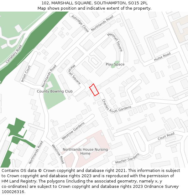 102, MARSHALL SQUARE, SOUTHAMPTON, SO15 2PL: Location map and indicative extent of plot